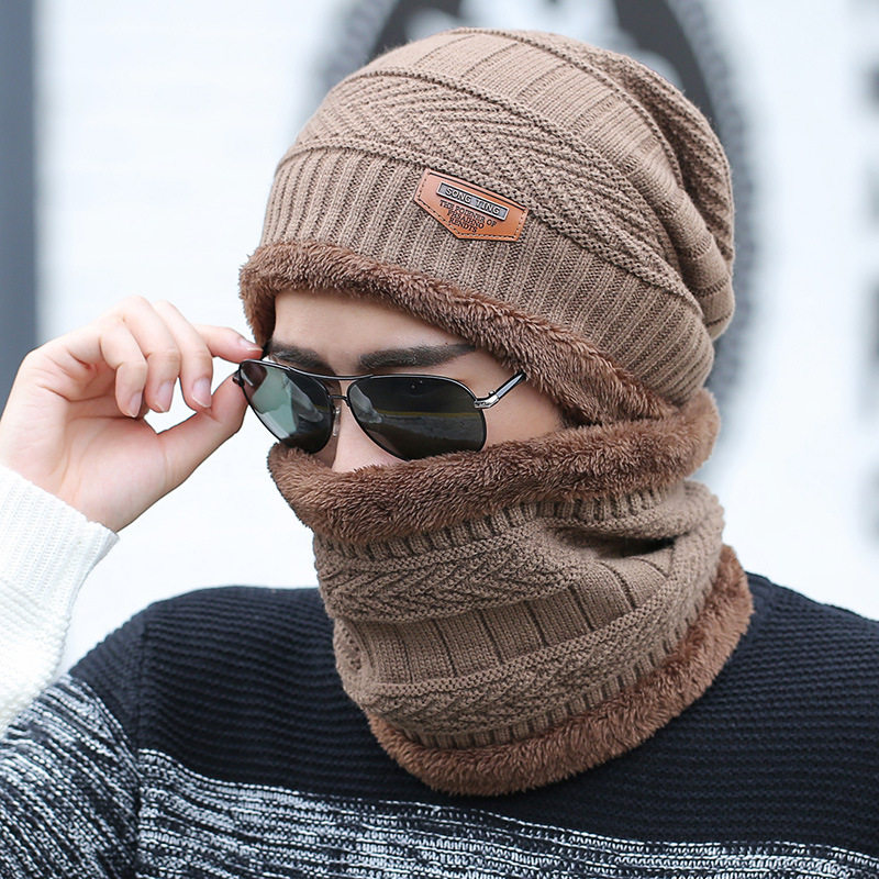 Bonnet et écharpe de ski en cuir pour homme et femme, 2 pièces, en tricot, et froid, pour l&#39;hiver: 11