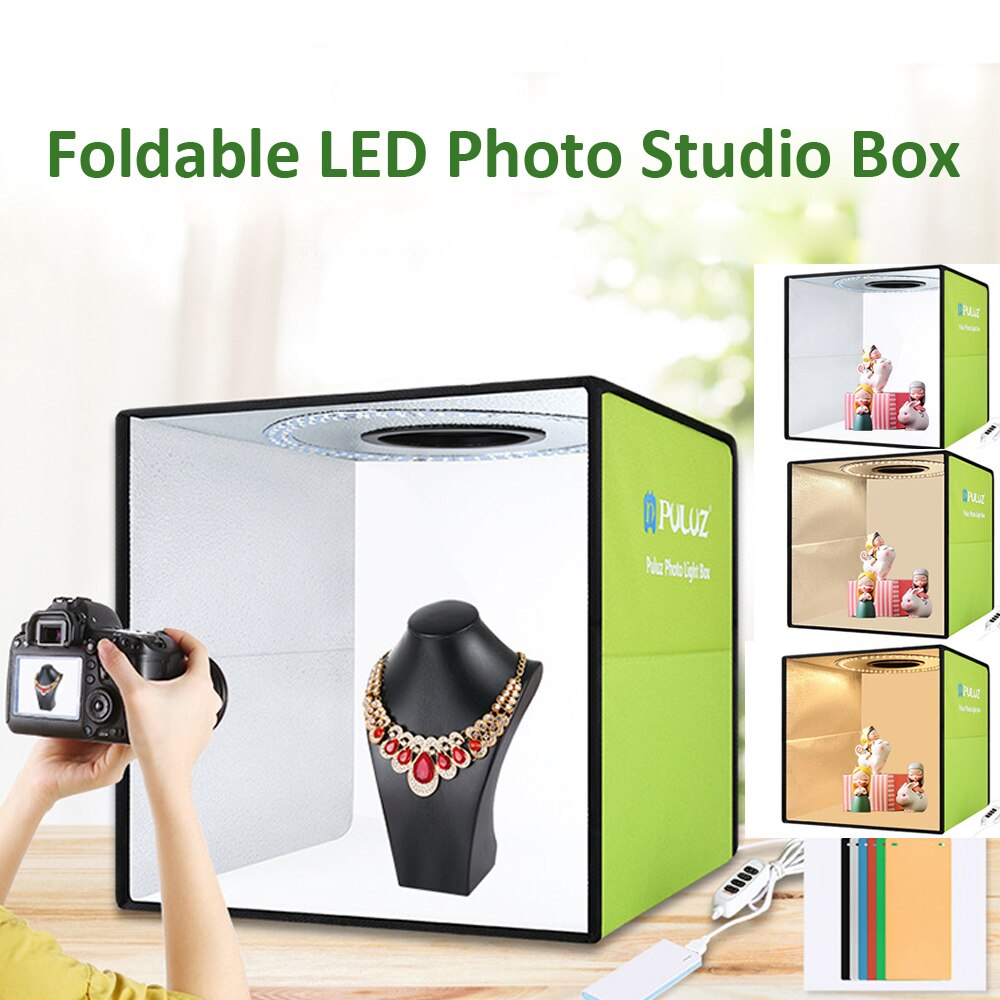 Mini caja de luz plegable de 30CM, caja de estudio fotográfico, luz LED, caja de luz suave, kit de tienda de tiro para estudio y 6 Fondos De Colores