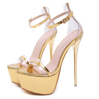 Damsandaler Peep Toe Hög Klack 17.5CM Plattform Fest Sommarskor: Guld- / 5