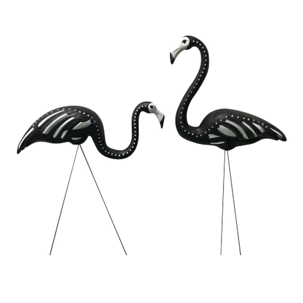 2pcs Black Skeleton Flamingo Statue Artificial Animal Model Lawn Garden Party Decorations Ornaments