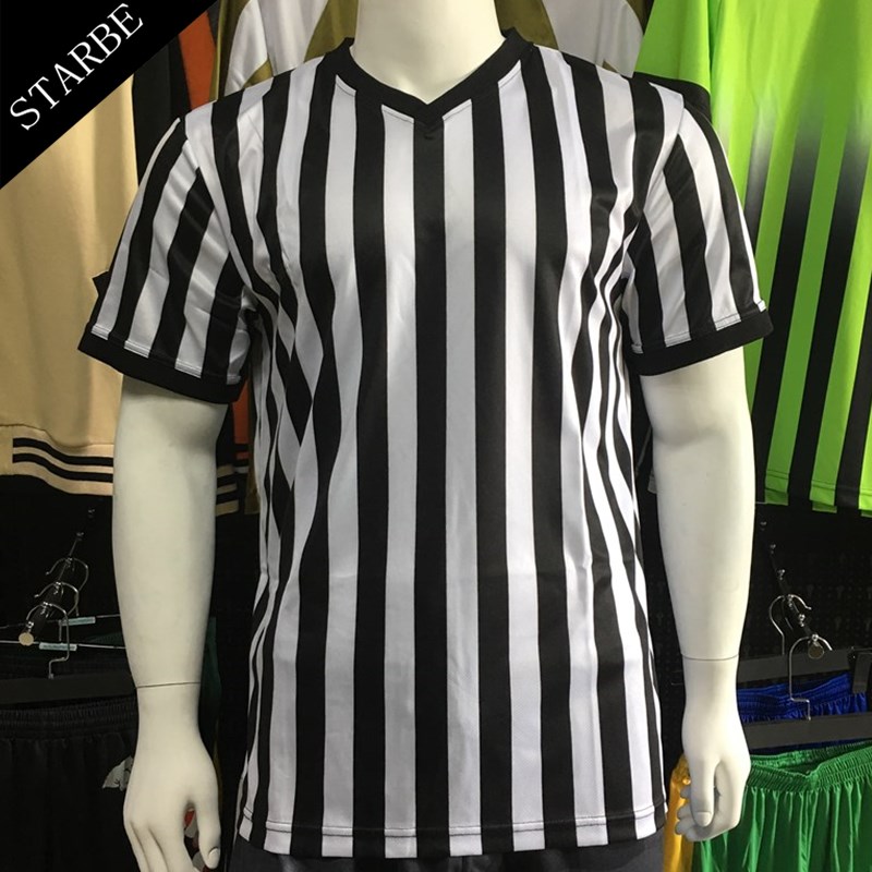 Mannen Professionele Zwart Wit Strepen Ademend Basketbal Scheidsrechter Shirt: V-neck shirt / XL