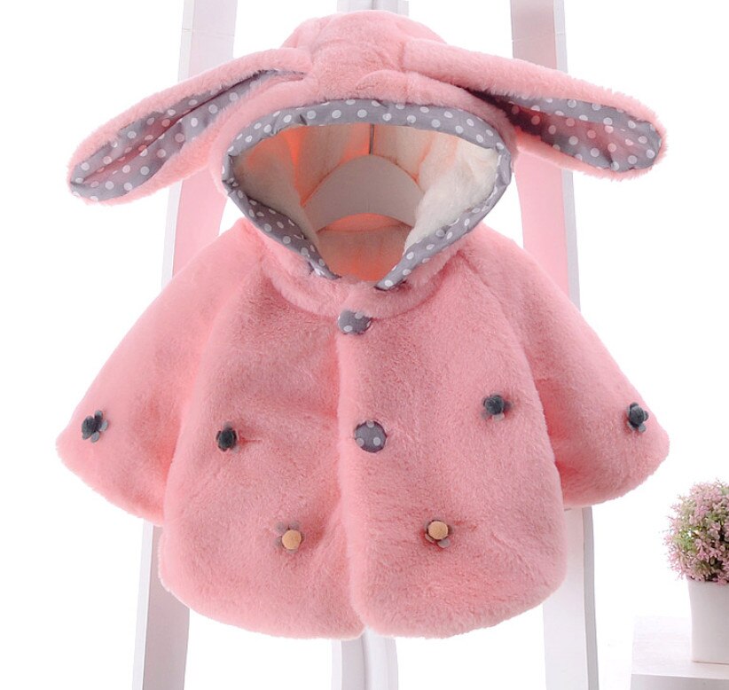 Del Bambino di natale Dei Bambini Vestiti Della Ragazza Infantile di Inverno Caldo Cappotto di Lana Mantello Miscele Giubbotti Bambini Orecchie di Coniglio di Velluto di Spessore Tuta Sportiva: Colore rosa / 3M