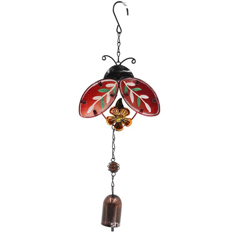 1Pc Smeedijzeren Hummingbird Vlinder Windgong Dragonfly Beetle Hanger 4 Stijlen Glas Geschilderd Ambachten Hangers: ZY000041-beetle