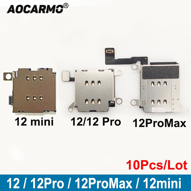 10 stück/lot einzel-/dual-sim-kartensteckplatz, lesegerät, halter, flexkabel, reparaturteile für iphone 12 / 12 pro,  / 12 pro max ,  / 12 mini