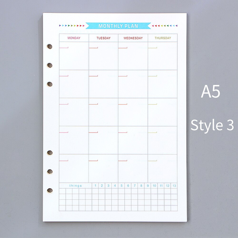 Agenda en espiral con 6 agujeros, planificador con papel interno, diario semanal, Plan mensual para hacer lista, página colorida para cuaderno de hojas sueltas A6/A5: A5-style3