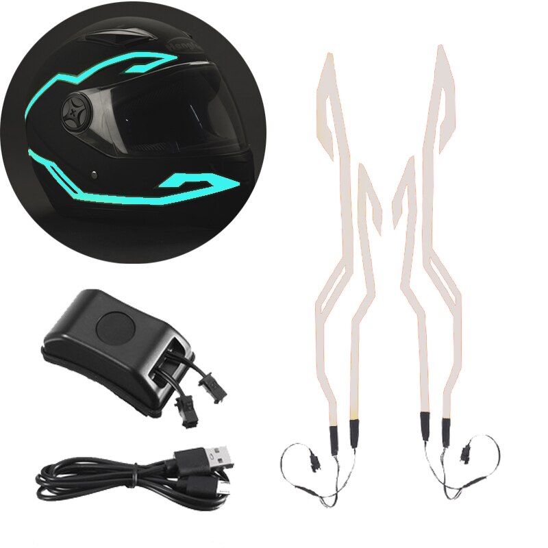 4-en-1 amélioré casque de moto nuit équitation lumière froide Signal universel bande clignotante LED bande autocollant lumineux chargeur USB: ice blue
