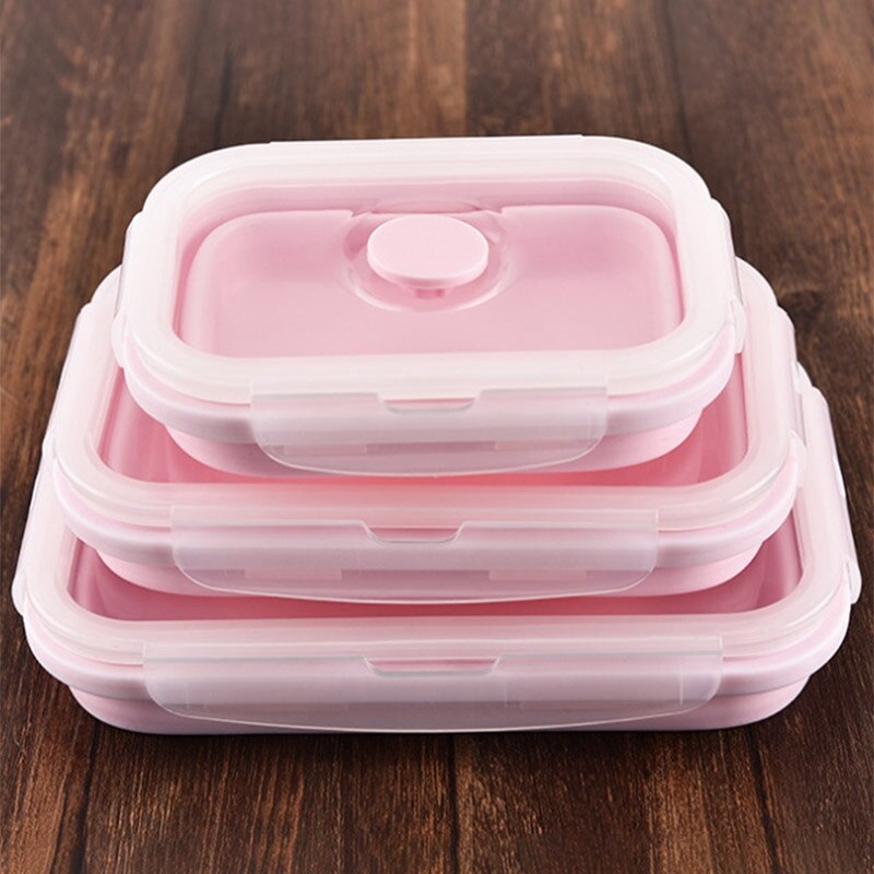 LUDA Pink Food Grade Silicone Lunch Box Folding Eco-Friendly Food Container Bento Box Collapsible Portable Microwave Crisper B