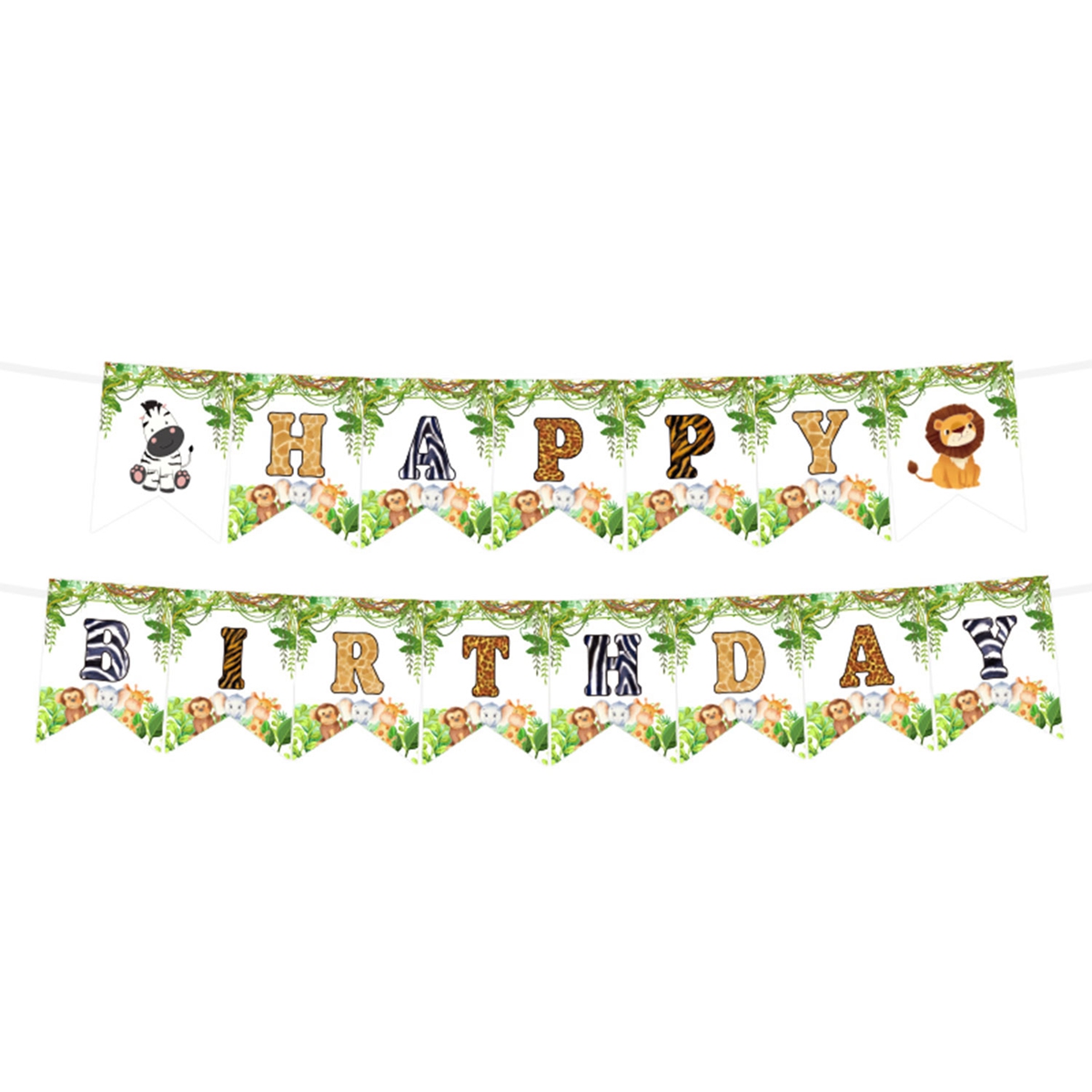 Pancarta de cumpleaños de animales del bosque, Safari de la selva, pancarta de primer cumpleaños para niños, jirafa Monekey, decoración de de feliz cumpleaños, banderas colgantes