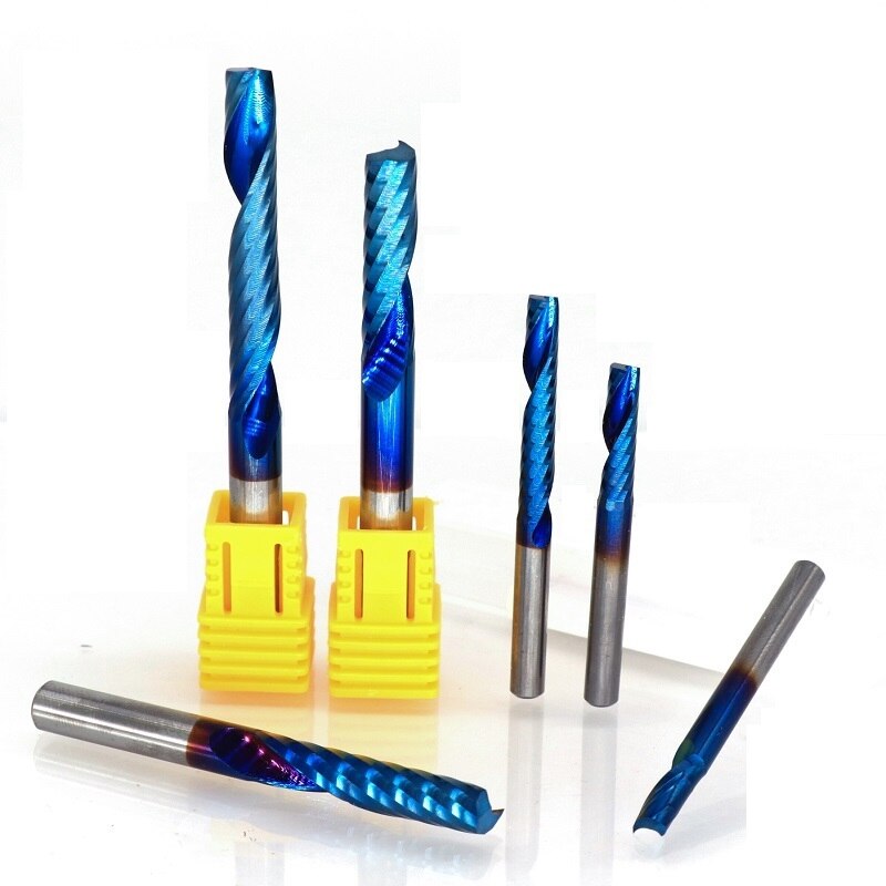 1pc 4mm/6mm Shank Single Flute End Milling Cutter Nano Blue Coated Tungsten Carbide CNC Router Bit 1 Flute Engraving Bit
