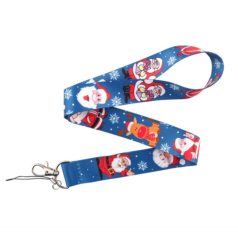 Llavero con cordón de Papá Noel para Navidad, insignia para tarjeta de identificación, funda para teléfono móvil, Antipérdida, correas para colgar en el cuello, cordones de memoria Flash USB: Navy blue