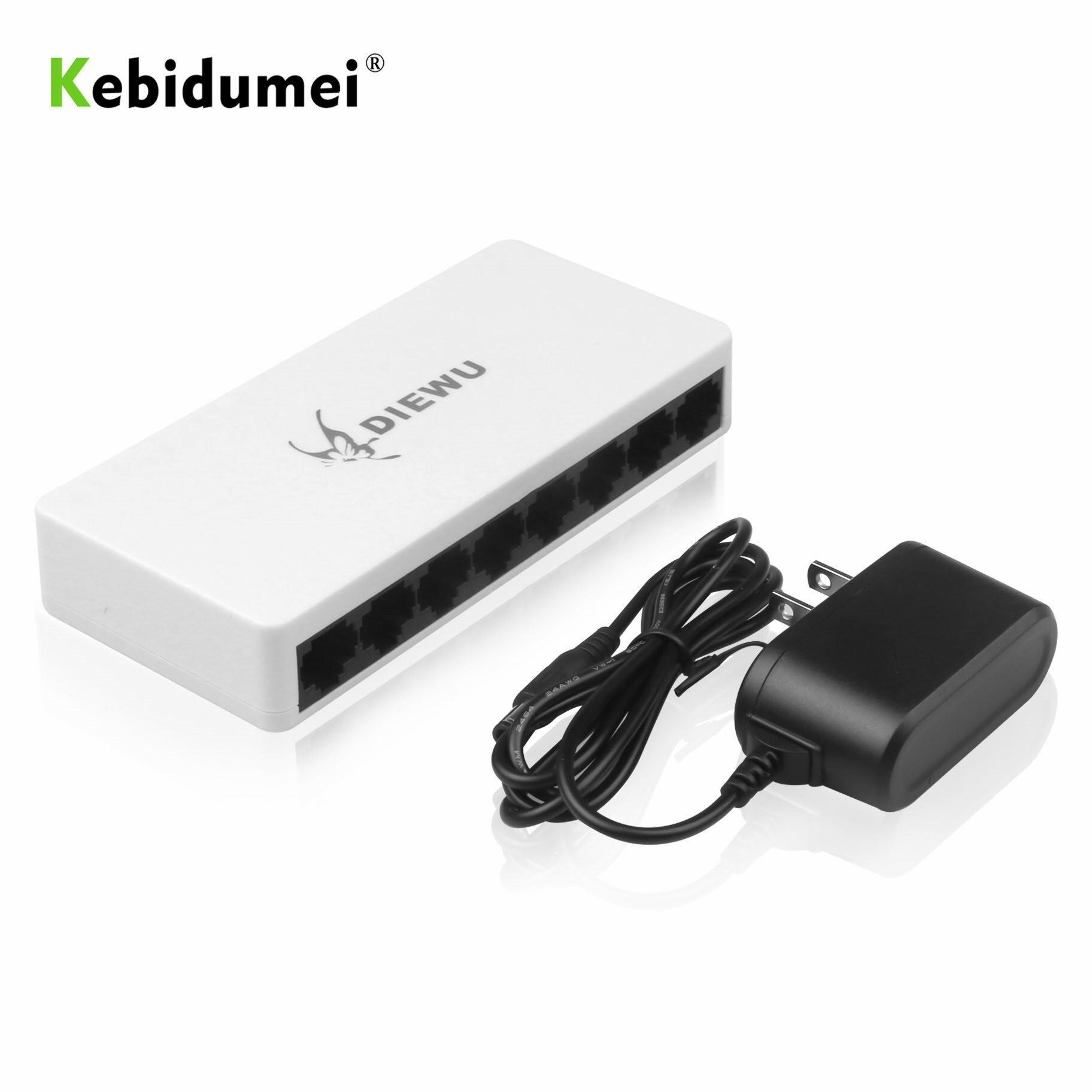 Kebidumei 8-Poort Ethernet Network Switch HUB Desktop Mini Snelle LAN Switcher Adapter met EU/US Power Supply