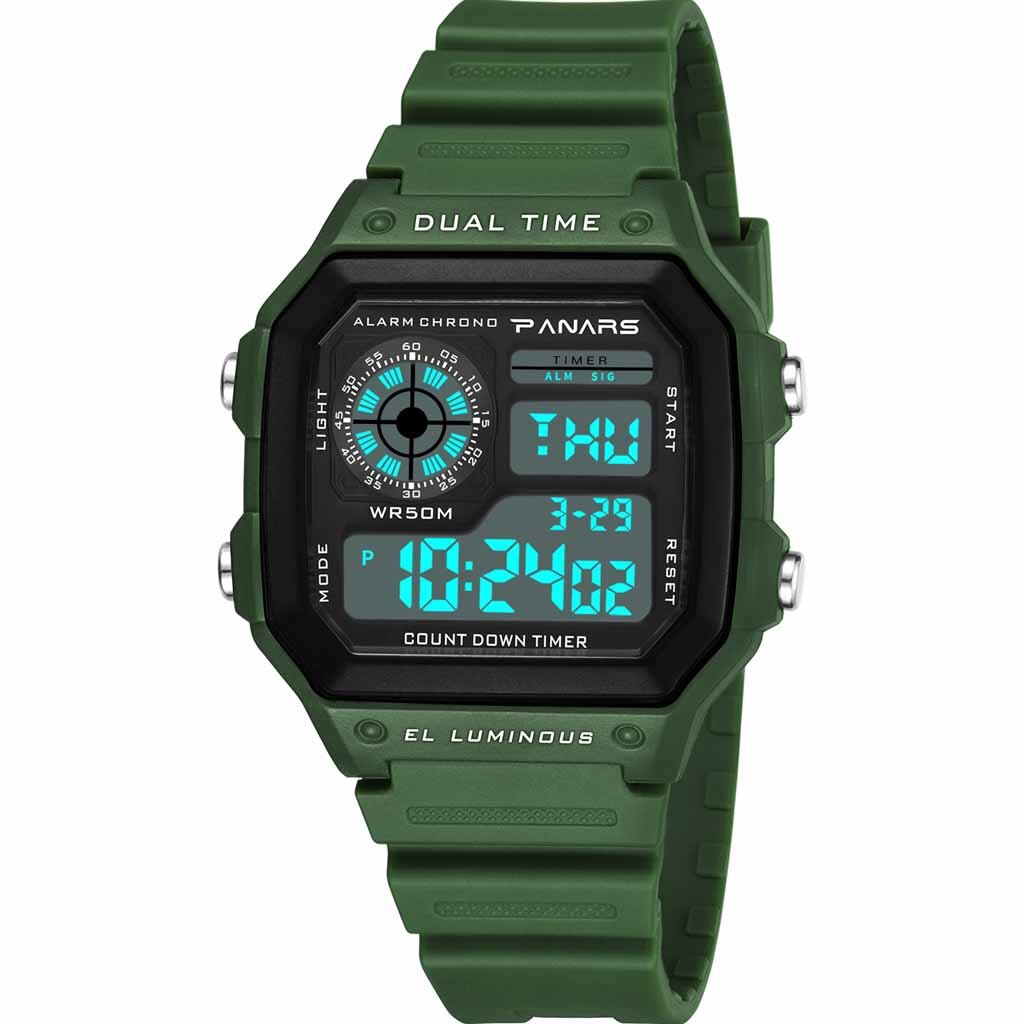 Waterproof Dual Time Personality Men's Multi Function LED Electronic Watch