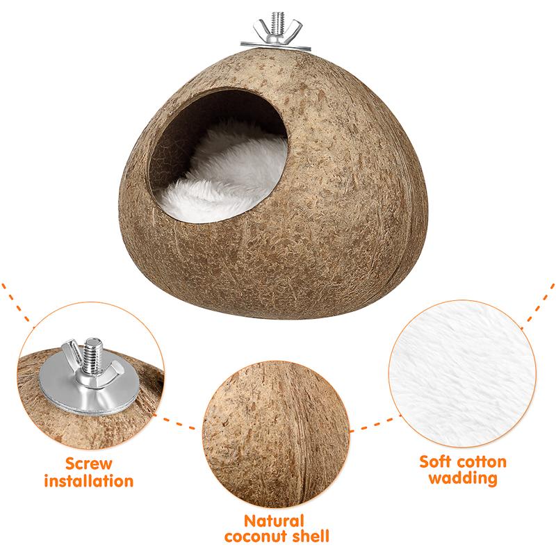 Coconut Shell Pet Bird Nest Hamster Squirrel Breeding Nest Crafts Delicate Bird House Pendant for Yard Garden