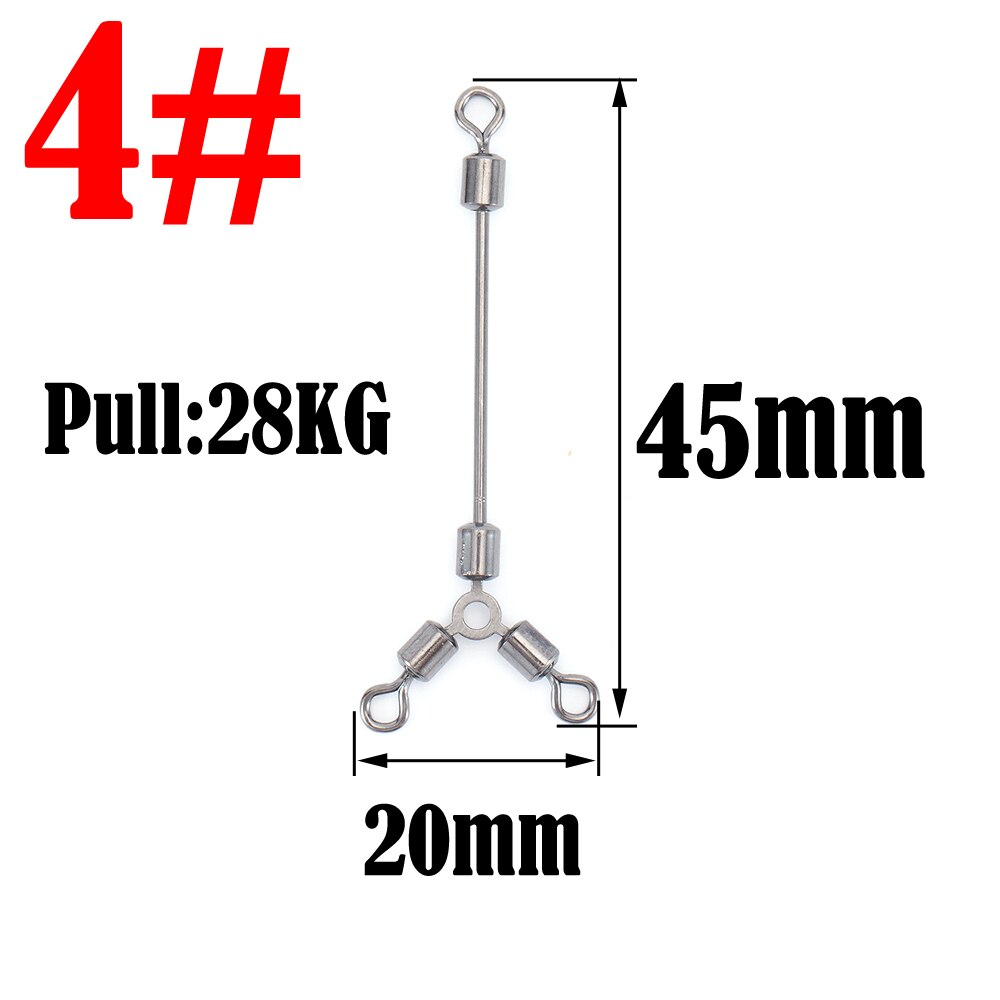 Rodamientos giratorios largos de 3 vías, anillos giratorios sólidos, Conector de gancho de acero giratorio, accesorios de gancho de pesca para barco de mar, 10 Uds.: 04