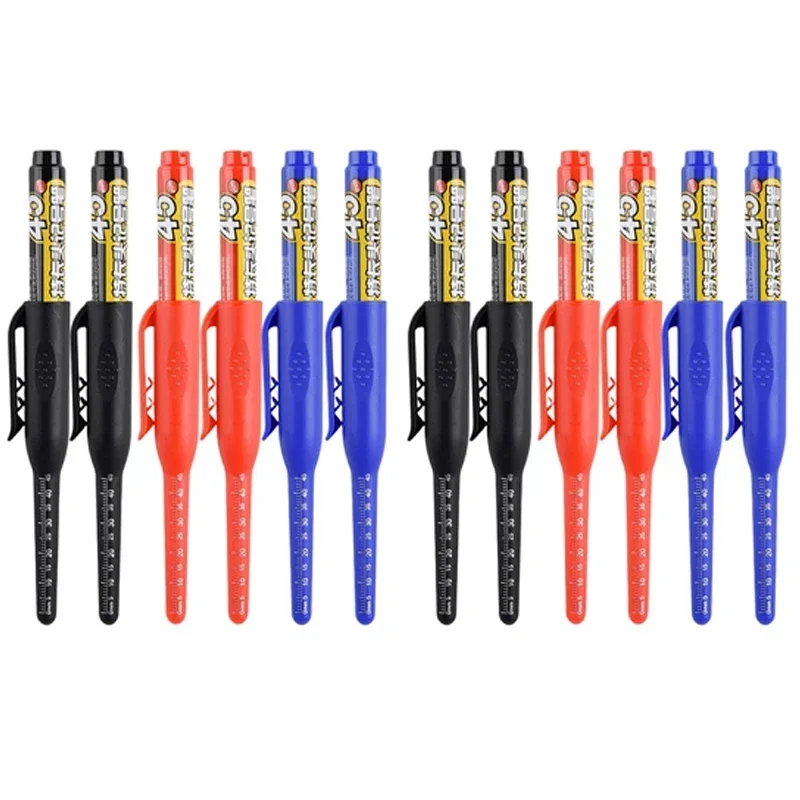 12-1 Uds. Rotuladores multiusos de 45mm de profundidad con agujeros, puntas largas, rotuladores impermeables para baño, carpintería, bolígrafos de carpintero de cabeza larga: Transparente
