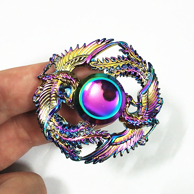 Two phoenix Fidget Spinner Metal Rainbow Dragon Hand Finger Spinners Autism ADHD Focus Anxiety Relief Stress