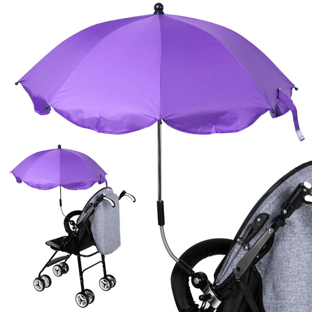 Adjustable Stroller Umbrella Rain UV Protection Baby Pram Pushchair Sun Shade Parasol With Universal Clamp: Purple