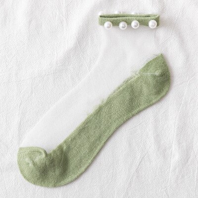 Calcetines modernos de verano para mujer, medias de malla fina, transparente, suave y fresca, con perlas brillantes: 2
