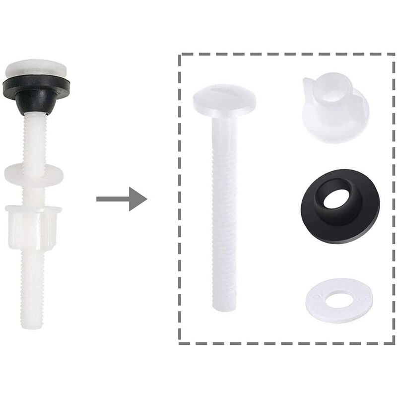 -Paquete de 8 pernos de plástico del tanque de inodoro M10 tanque para tazón de baño Kits de reparación de baño tornillos de ajuste y sellado conjunto de tornillos de cabeza de sartén