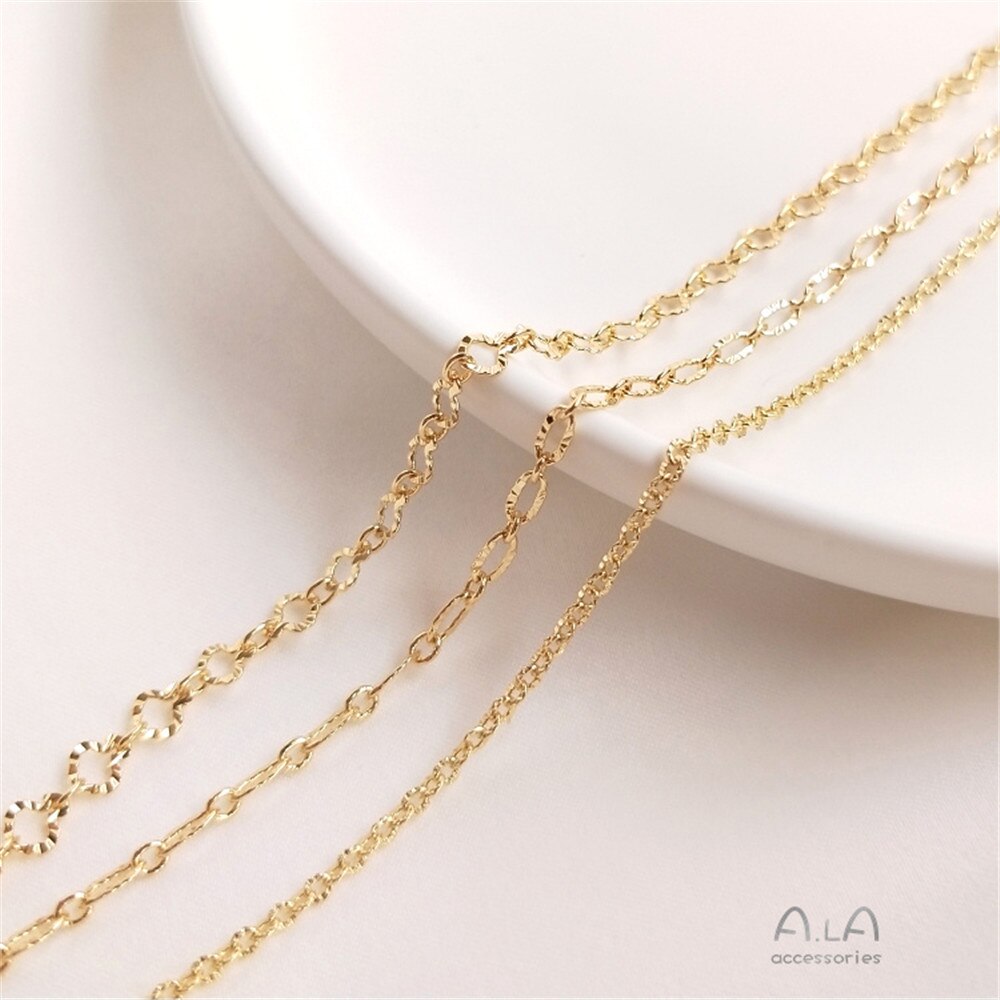 14K Vergulde Reliëf In Reliëf Gemaakte Batch Bloem Liefde Kettingpatroon Lange O Ketting Diy Eerste Sieraden Ketting Losse Ketting
