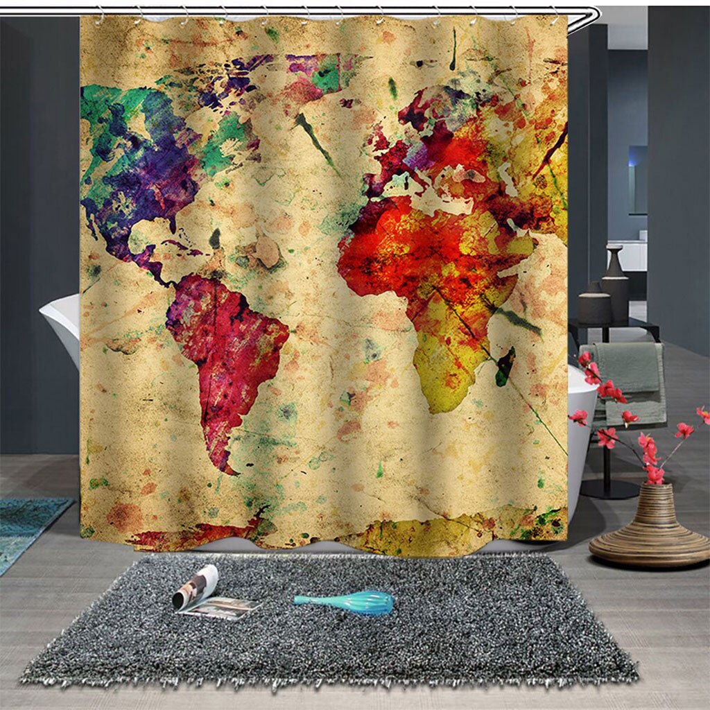 Ouneed Douchegordijn Bloemen & ocean prints Bad/Wc Gordijn met 12 haken 3D dolfijn Gedrukt Badkamer Douchegordijn