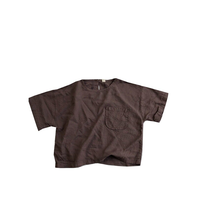 Chemise pour enfants été coréen lin coton rétro Mori chemise garçons et filles col rond chemise