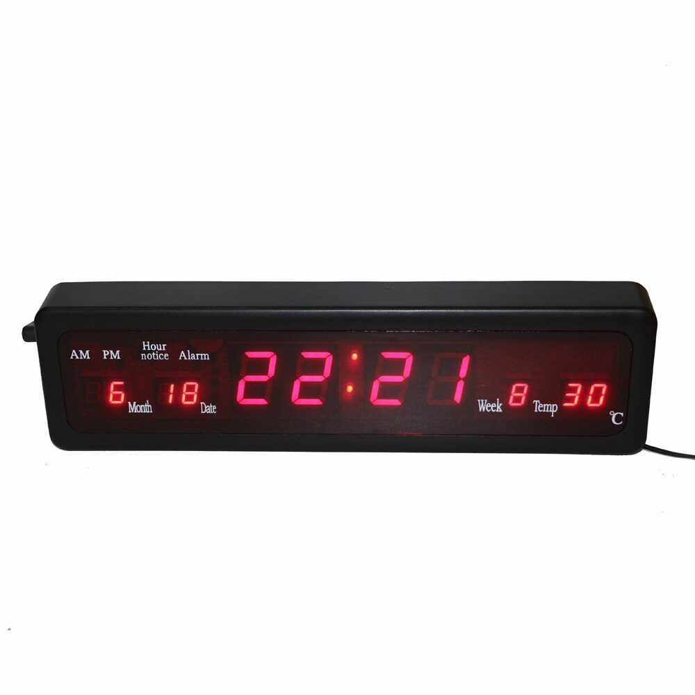 Desktop Electronic Alarm Clocks Digital LED Wall Clock with Indoor Temperature Calendar Week Date Houly Chime Red Display
