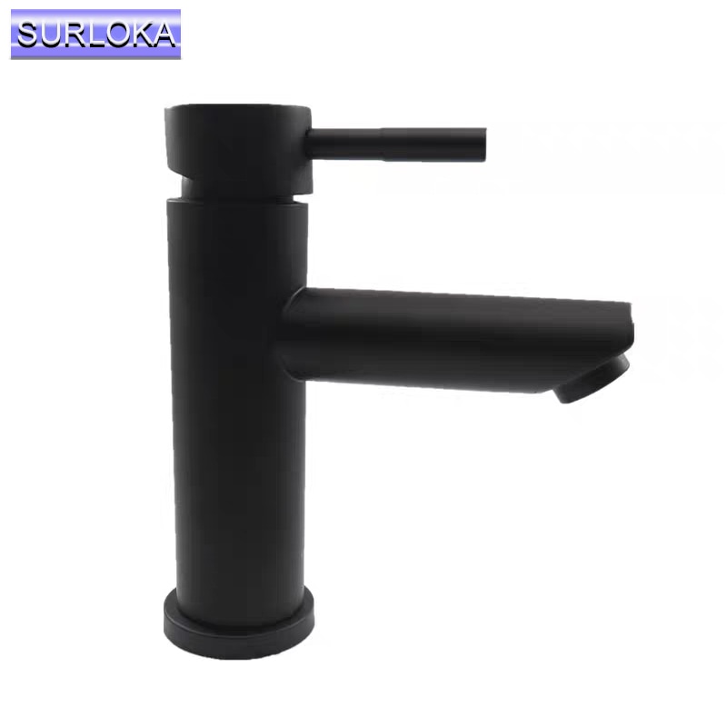 Einzelkalt-Wasserhahn Aus Edelstahl Für Waschbecken – Schwarz, G1/2″, Spritzwassergeschützt