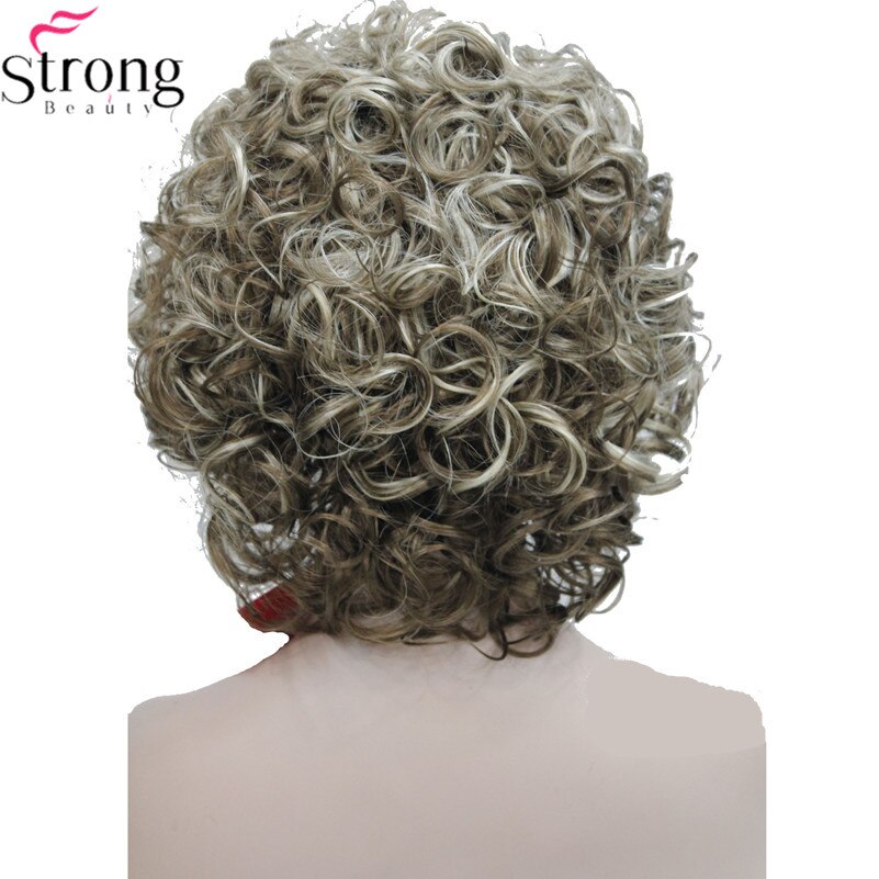 StrongBeauty Korte Stijl Krullend Capless pruik Bruin met Blonde Highlights Synthetisch Haar Pruiken voor Vrouwen KLEUR KEUZES