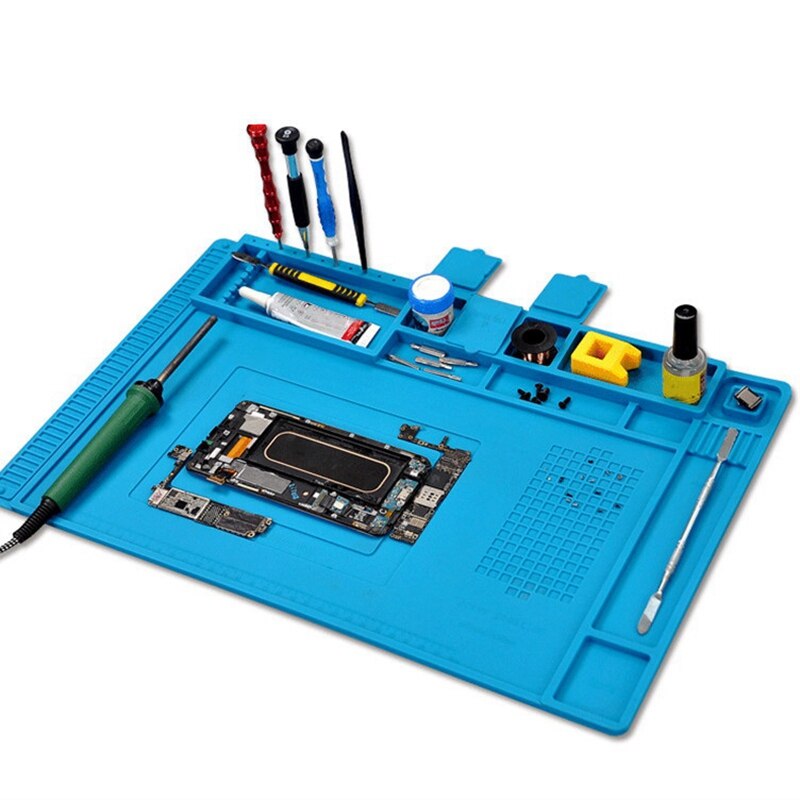 Soldering Mat Heat Insulation Silicone Repair Mat with Scale Ruler and Screw Non-Slip Electronic Repair Mat