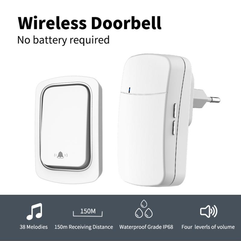 Ring Doorbell Wireless Doorbell No Battery IP68 Waterproof Self-Powered DoorBell Home Cordless Ring Dong Chime Timbre Calling