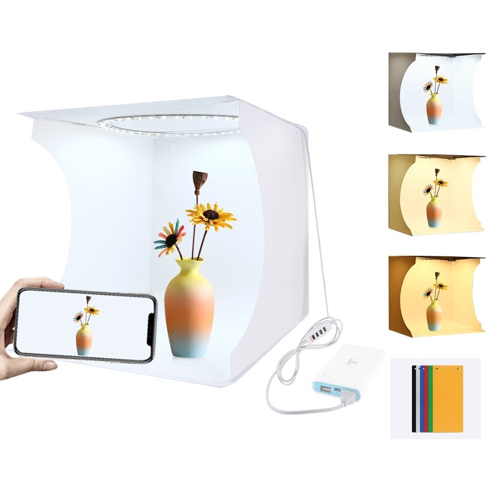 PULUZ pliant Portable anneau lumière Photo éclairage Studio tir tente boîte Kit + 6 couleurs décors