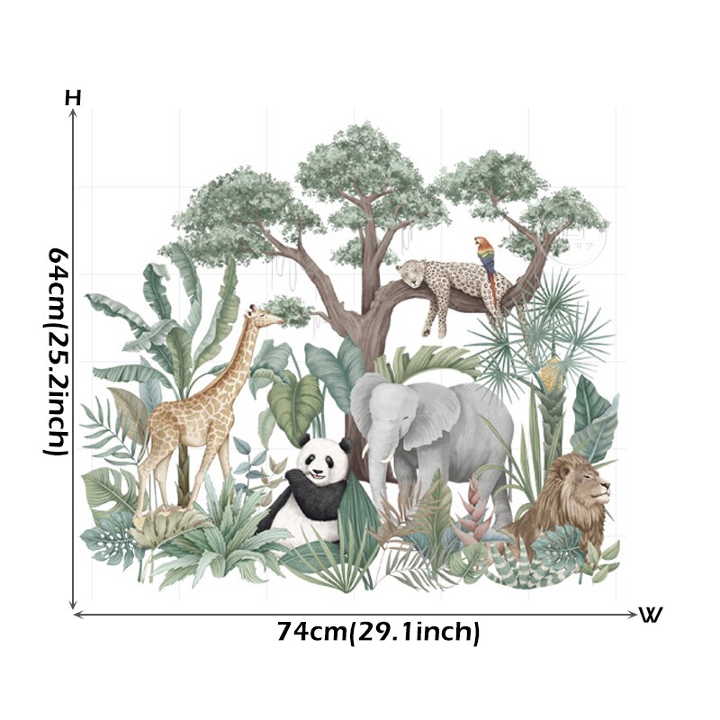 Large Cartoon African Animals Wall Stickers for Kids Room Elephant Giraffe Home Decor PVC Vinyl Wall Baby Room Decoration: animals medium 1