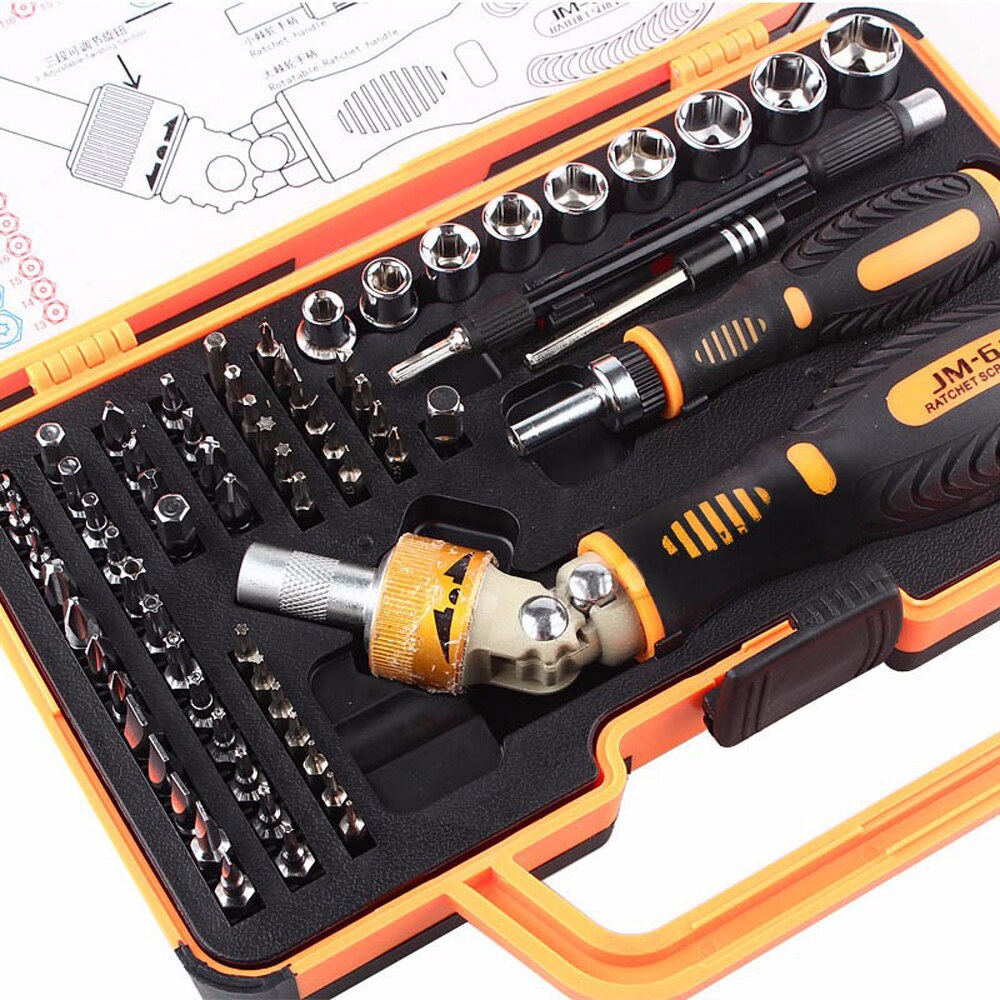 Jakemy jm -6111 original 69 in 1 gør-det-selv håndværktøjssæt 180 graders skralde skruetrækkersæt crv bits til elektronik reparation adskillelse