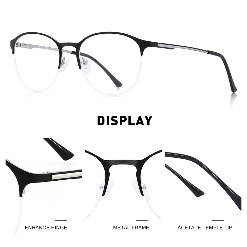 MERRYS-gafas con montura Ovalada para hombre y mujer, lentes de Unisex, con prescripción para miopía, Media óptica, S2042