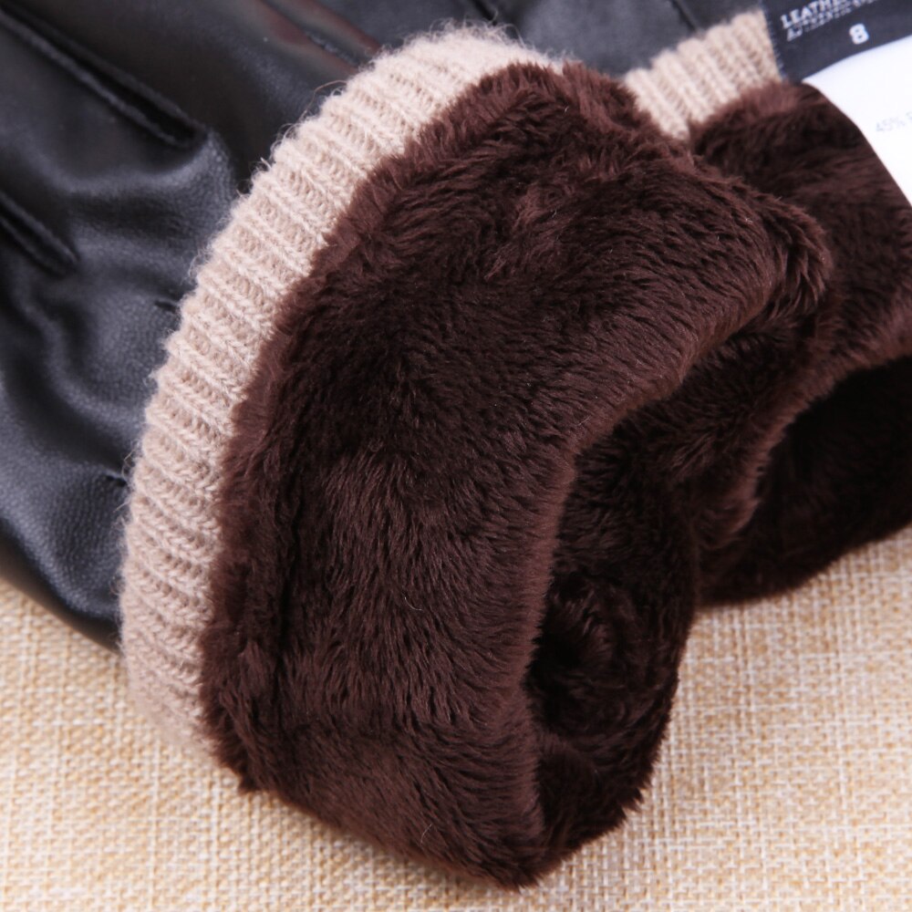 Luvas de couro do plutônio masculino outono inverno mais veludo engrossar manter quente condução à prova de vento couro sintético homem luvas pm008pc