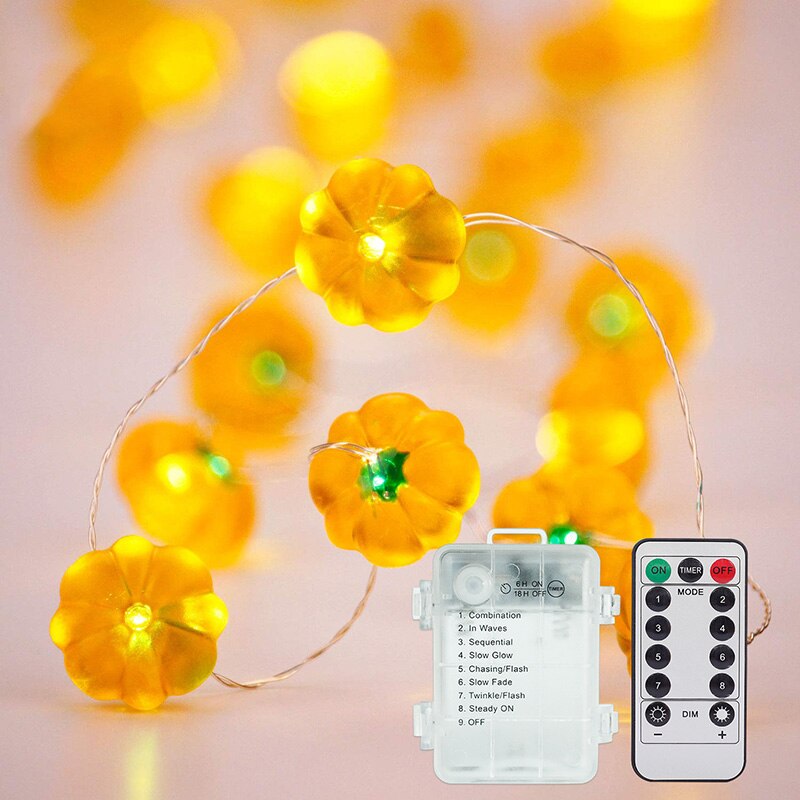 3D Pompoen Lantaarn 30 Lichten Afstandsbediening Licht String Halloween Pompoen Vorm Light String 8 Functies Batterij Doos
