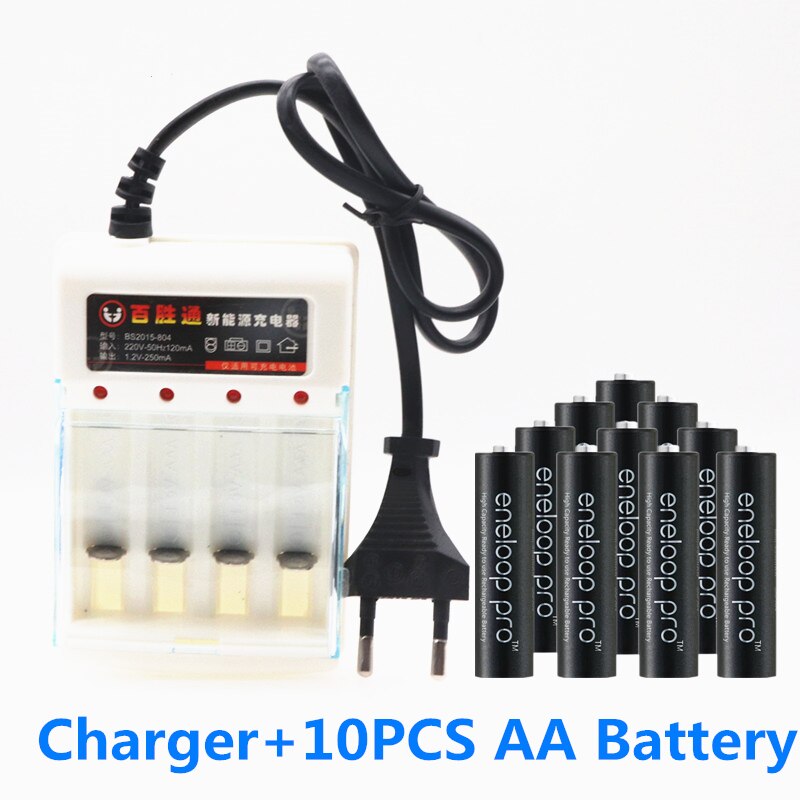 100% Originele Voor Eneloop Aa Batterij 2500 Mah 1.2 V Ni-Lintern Camera Speelgoed Aa Pre Opgeladen Batterij + 1.2 V Aa Charger: WHITE