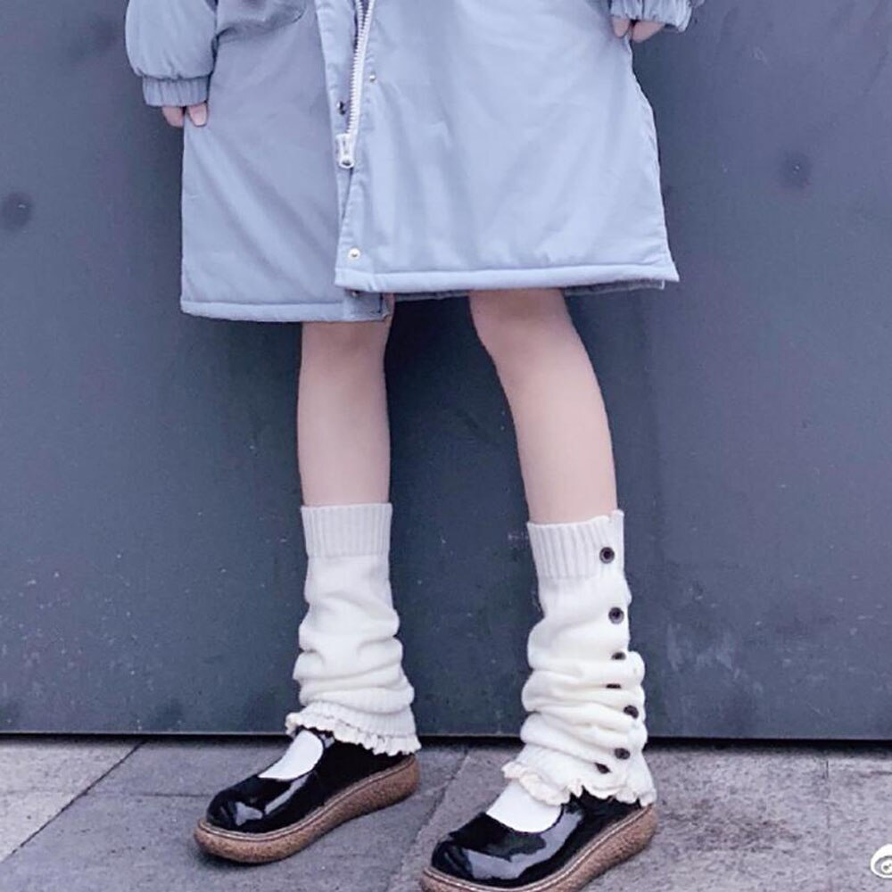 Japansk lolita sød pige benvarmere uldkugle strikket fodbeklædning kvinder efterår vinter varmere sokker bunke dyb sokker: Knap