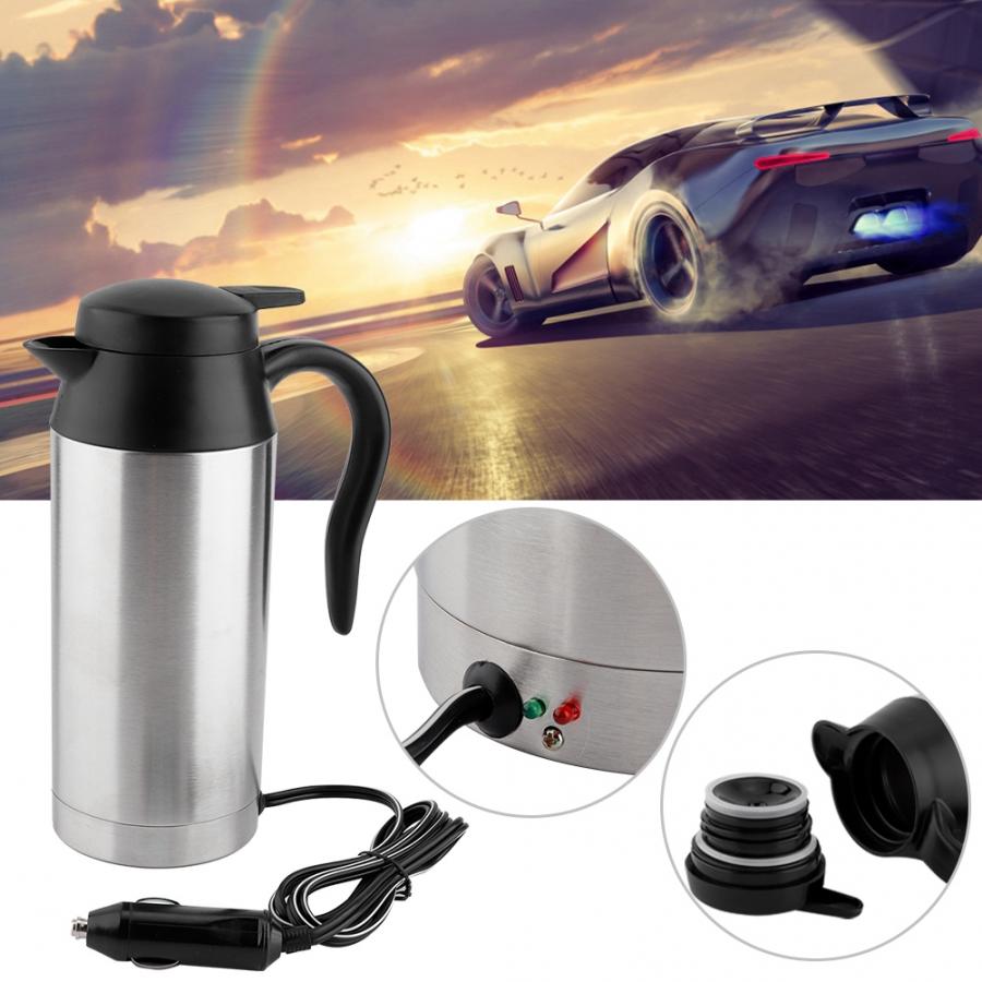 Heating Cup 750ML Stainless Steel Car Electric Kettle Coffee Tea Thermos Water Heating Cup 12V Car Kettle Vehicle