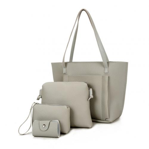 Soild Kleur 4 Stks/set Vrouwen Kunstleer Cross Body Schoudertas Handtas Kaarthouder Clutch: Grey