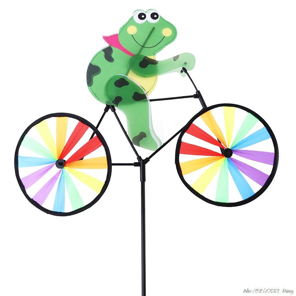 Cute 3D Animal on Bike Windmill Whirligig Garden Lawn Yard Decor Wind Spinner: Army Green
