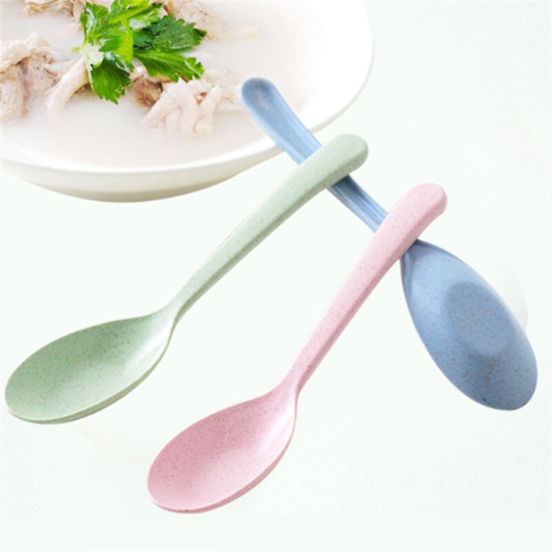 1PCS Tableware Spoon Restaurant Home Supplies Eco-Friendly Wheat Straw Spoons Kitchen Accessories Long Handle Soup Spoon