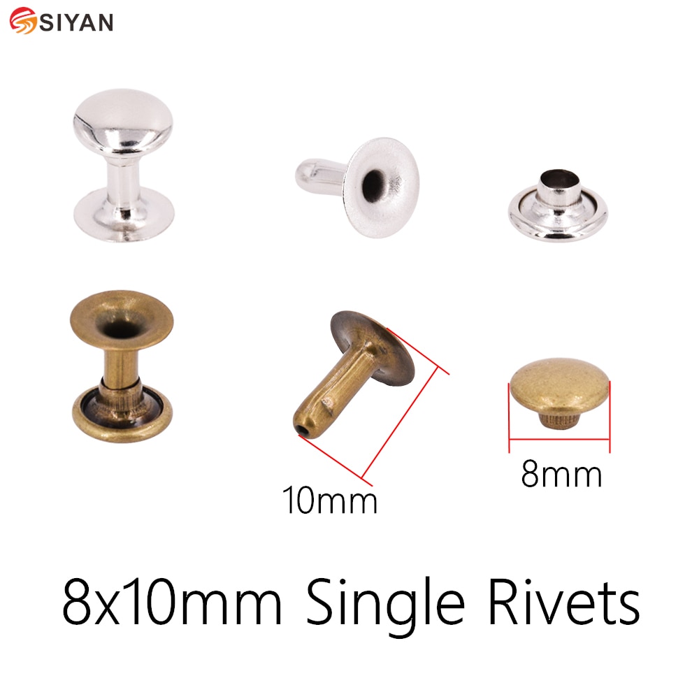 100 8*10mm antieke messing enkelvoudige ronde snelklinknagels punk rock leerbewerking klinknagels