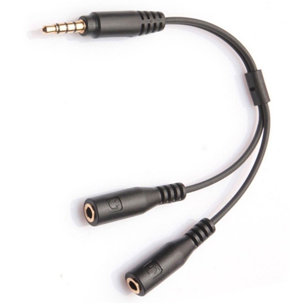 3.5mm Stereo Audio Male to 2 Female Headset Mic TRRS Y Splitter Cable Adapter Wire Cord Compact Size