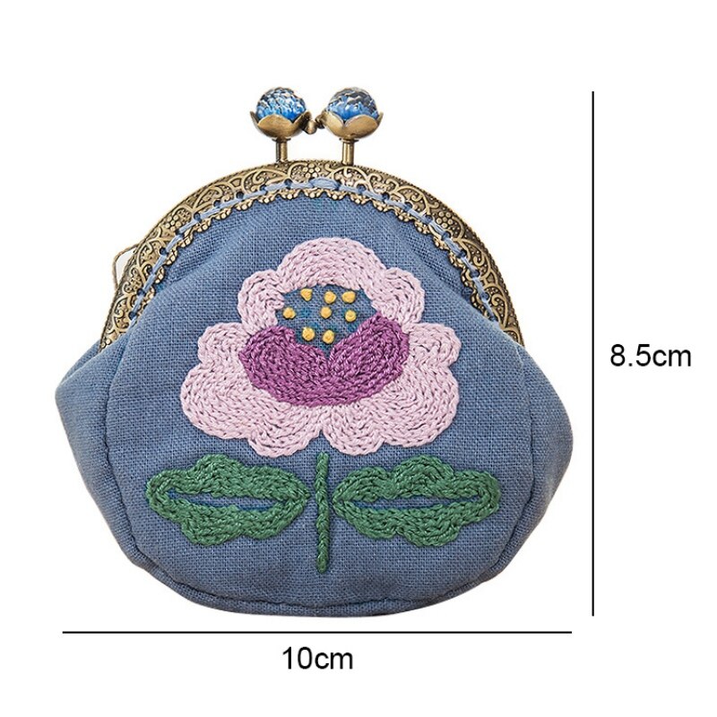 Handwork Crafts DIY Embroidery Coin Purse Cloth Material Package Embroidery Kit Flower Alone Handmade Cross Stitch kit: A9