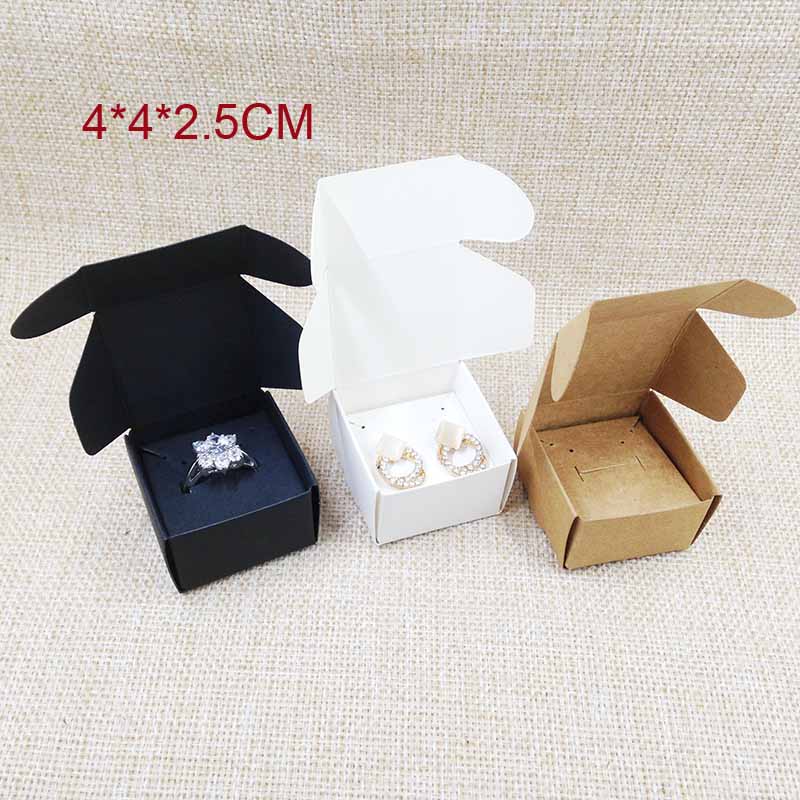 DIy papier sieraden doos met oorbel kaart inserts 100 doos + 100 ring/earring kaarten wit/bruin/zwarte geschenkdoos oorbel ring box