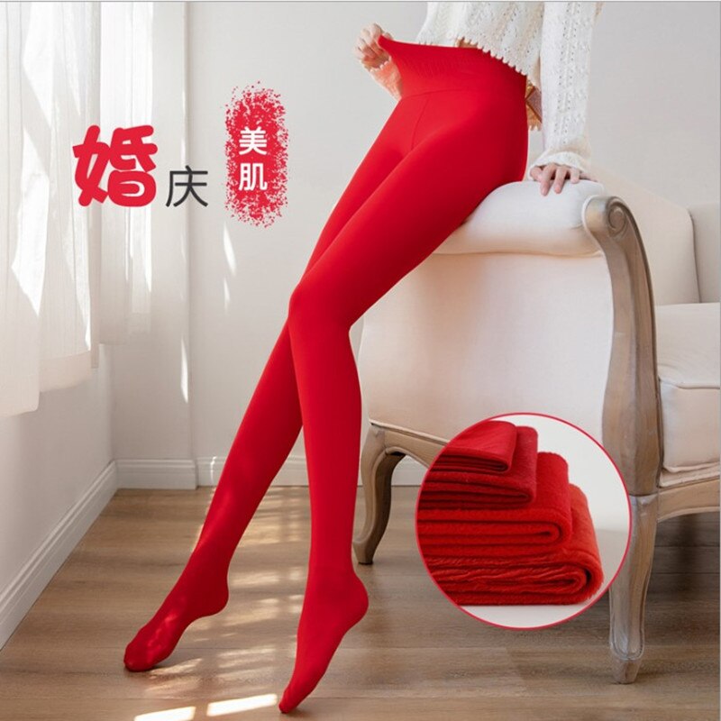 Rød varm og festlig trin på strømpebukser efterår og vinter kinesisk bryllup brud røde leggings