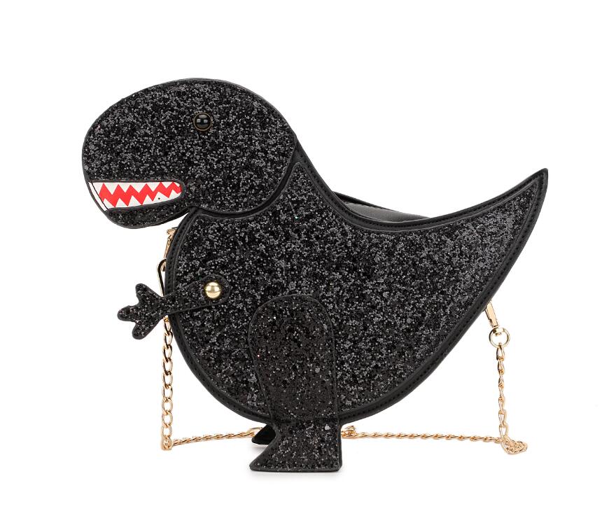 Sac à bandoulière à paillettes en forme de dinosaure pour femmes, sacs à main avec chaîne, pochette décontractée en cuir Pu: Black