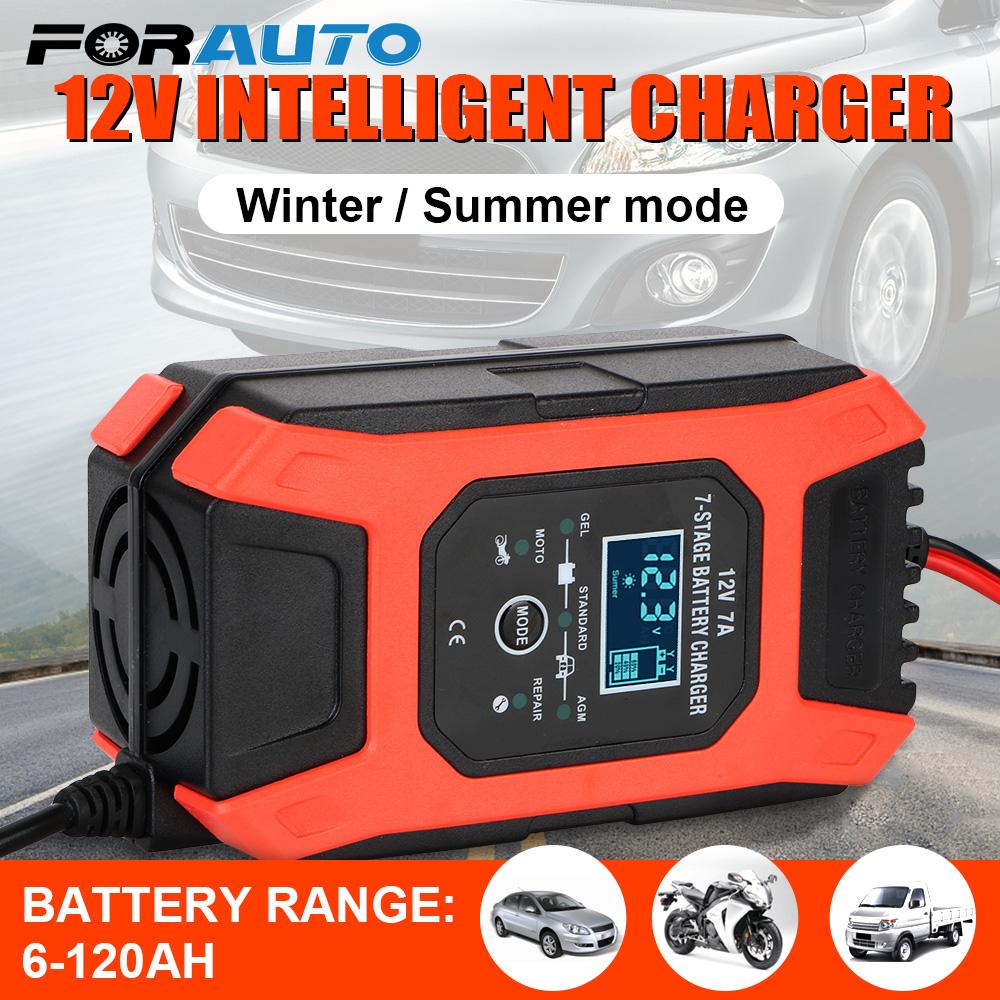 12V 7A 7 Stage Automatic Smart Car Battery Charger &amp; Start Charger Used For Car Motorcycle Wet Dry Lead Acid Digital LCD Display